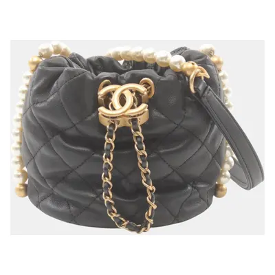 Chanel Lambskin Black Matelasse Shoulder Bag