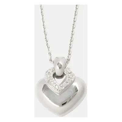 Bvlgari 18K White Gold and Diamond Doppio Cuore Pendant Necklace