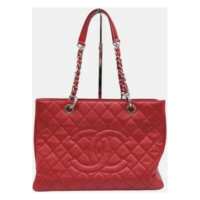 Chanel Red Caviar Skin Gst Matelasse Chain Tote Bag