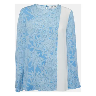 Diane Von Furstenberg Blue Printed Silk Contrast Top