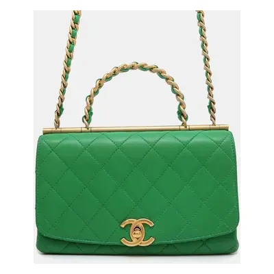 Chanel Green Lambskin Matelasse Top Handle bag