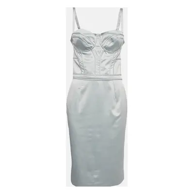 Just Cavalli Grey Satin Corset Midi Dress