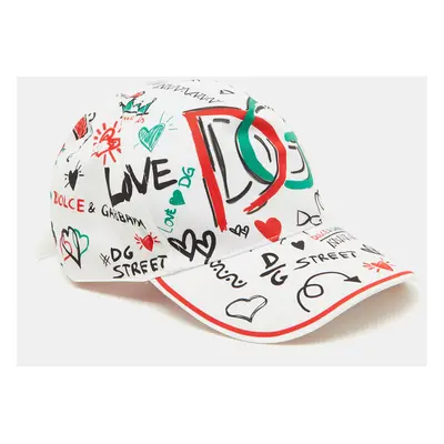 Dolce & Gabbana White Graphic Print Cotton Baseball Cap Size