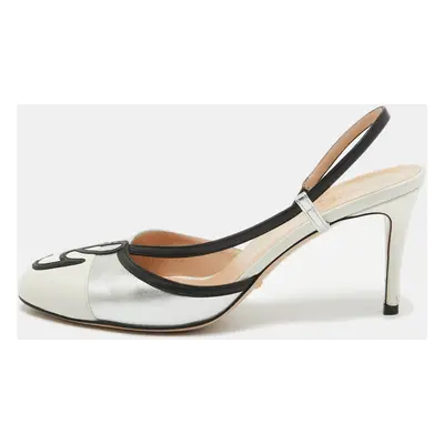 Gucci Silver/White Leather Slingback Pumps Size