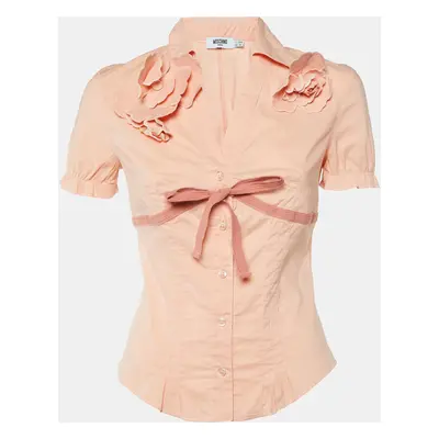 Moschino Jeans Peach Cotton Flower Detail Button Front Shirt