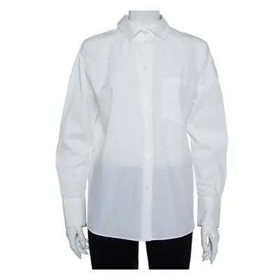 Valentino White Cotton Neck Tie Detail Oversized Shirt