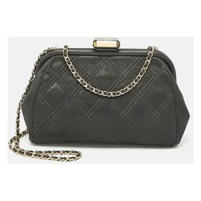 Chanel Black Quilted Nubuck Leather CC Frame Clutch Bag