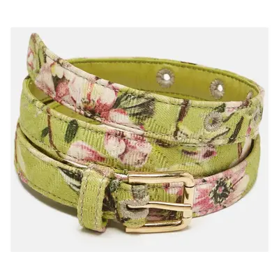 Dolce & Gabbana Green Floral Print Fabric Slim Buckle Belt 75CM