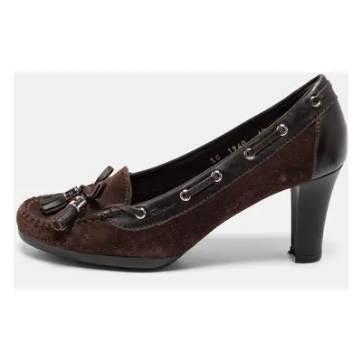 Salvatore Ferragamo Brown Suede and Leather Loafer Pumps Size