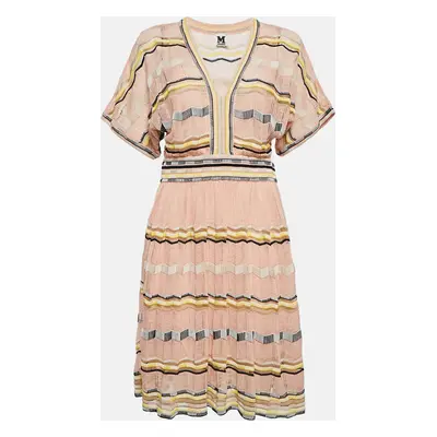 M Missoni Pink Patterned Knit V-Neck Short Dress