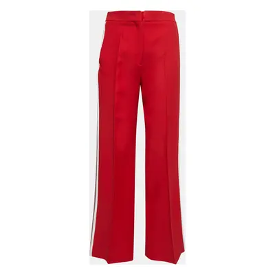 Fendi Red Wool Crepe Side Stripe Detail Wide-Leg Trousers