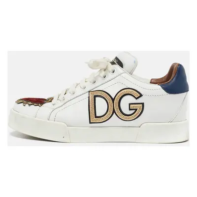 Dolce & Gabbana White Leather Portofino Sacred Heart Sneakers Size