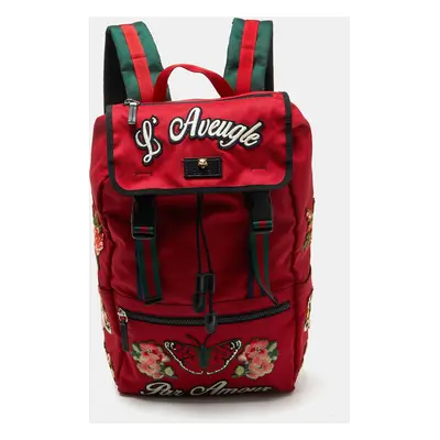 Gucci Red Canvas L'Aveugle Par Amour Embroidered Techno Backpack