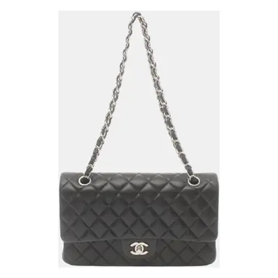 Chanel Black Lambskin Matelasse Double Flap Shoulder Bag