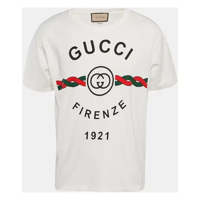 Gucci White Firenze Print Cotton Crew Neck T-Shirt