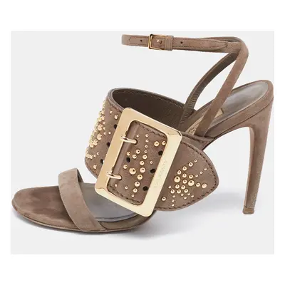 Burberry Grey Suede Studded Padstow Ankle-Wrap Sandals Size