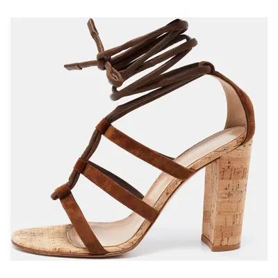 Gianvito Rossi Brown Suede and Leather Cayman Cork Sandals Size