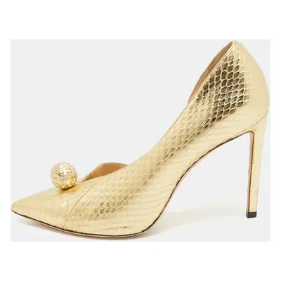 Jimmy Choo Gold Embossed Python Sadira Pumps Size 38.5