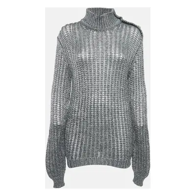 Balmain Silver/Grey Lurex Knit High Neck Jumper