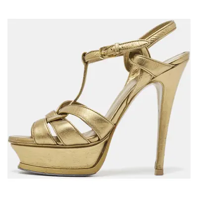 Yves Saint Laurent Metallic Leather Tribute Sandals Size