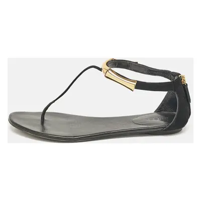 Gucci Black Suede Thong Flat Sandals Size 38.5