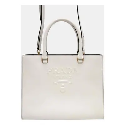 Prada White Saffiano Leather Medium Shoulder Bag