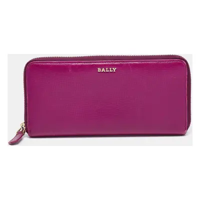 Bally Purple Leather Zip Around Wallet