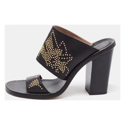 Chloe Black/Gold Studded Leather Slide Sandals Size