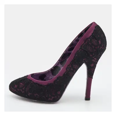 Dolce & Gabbana Purple/Black Lace And Satin Platform Pumps Size