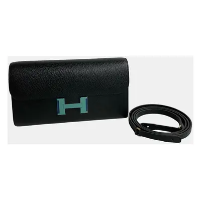 Hermes Black Leather Constance To Go Long Wallet