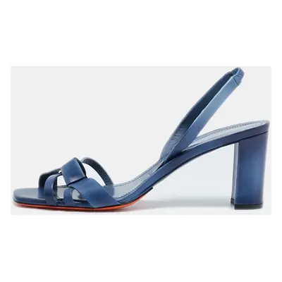 Santoni Blue Leather Forgive Slingback Sandals Size