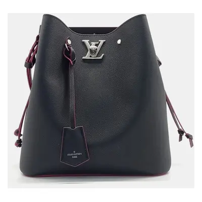 Louis Vuitton Black Leather Lock Me Bucket Bag