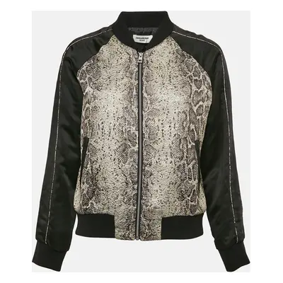 Zadig & Voltaire Grey/Black Snake Jacquard and Crepe Billy Bomber Jacket