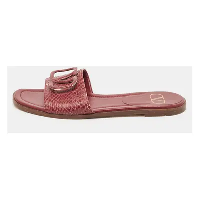 Valentino Burgundy Python Leather Escape V logo Flat Slides Size