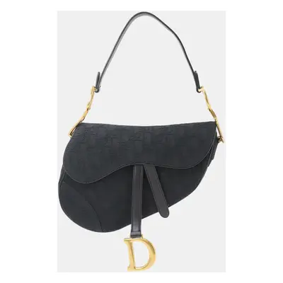 Christian Dior Canvas Black Trotter Saddle Bag