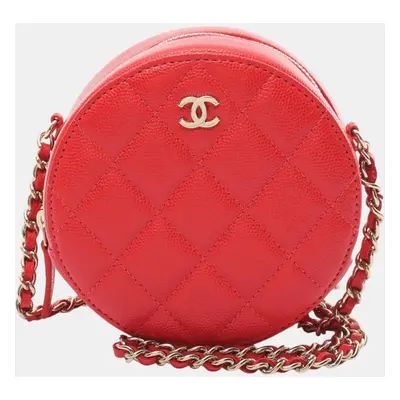 Chanel Caviar Skin Red Matelasse Classic Shoulder Bag