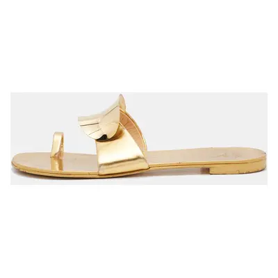 Giuseppe Zanotti Gold Leather Toe Ring Flat Slides Size