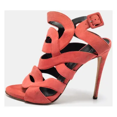 Giuseppe Zanotti Coral Pink Suede Cut Out Cage Sandals Size