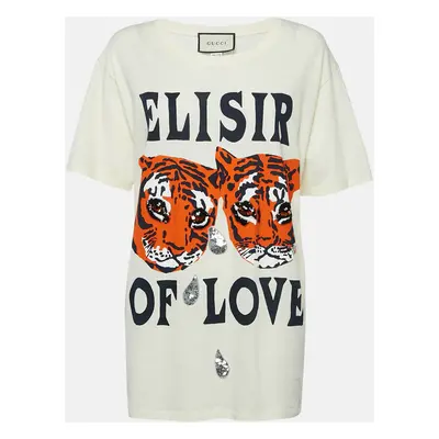 Gucci Cream Elisir of Love Cotton Crew Neck T-Shirt