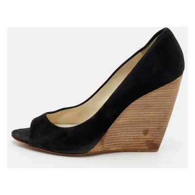 Miu Miu Black Suede Peep Toe Wedge Pumps Size