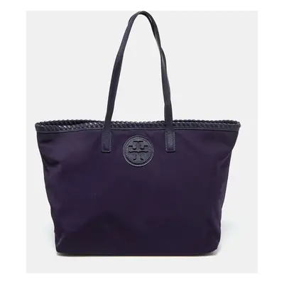 Tory Burch Purple Nylon and Leather Marion Logo Whipstitch Tote