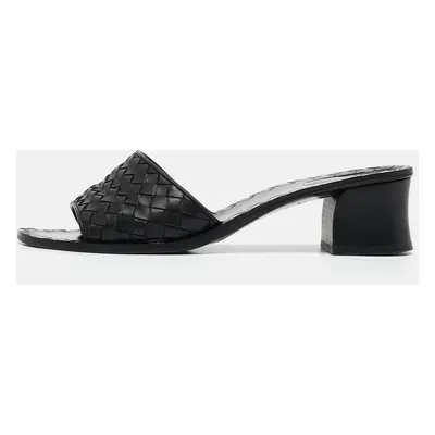 Bottega Veneta Black Intrecciato Leather Slide Sandals Size 40.5