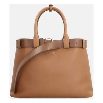 Prada Saddle Brown Pebbled Calfskin Buckle Leather Bag