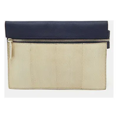 Victoria Beckham Navy Blue/White Python Small Zip Pouch