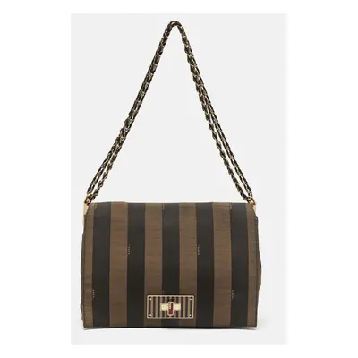 Fendi Tobacco Pequin Stripe Canvas Claudia Shoulder Bag