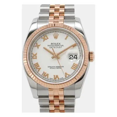 Rolex White 18k Rose Gold Stainless Steel Datejust Automatic Men's Wristwatch mm