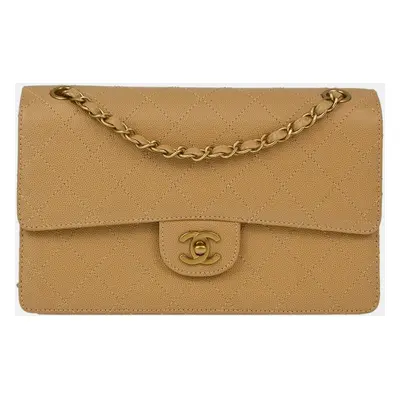 Chanel Beige Calfskin Medium Classic Single Flap Shoulder Bag