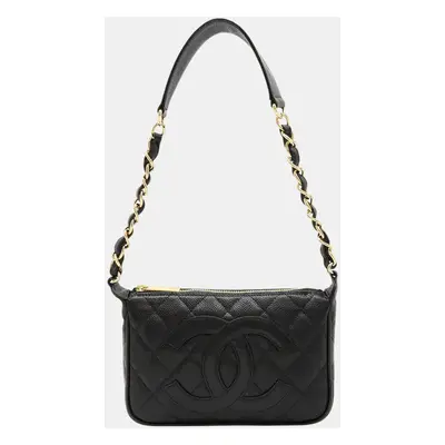 Chanel Black Leather Caviar Matelasse Chain Shoulder Bag