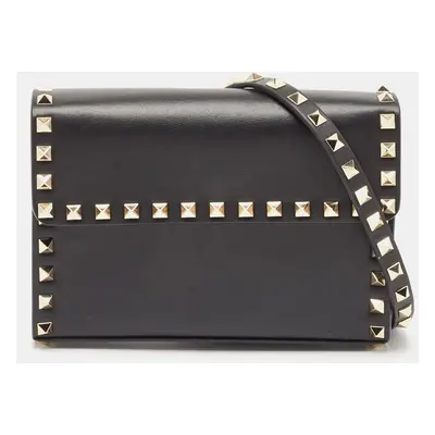 Valentino Black Leather Small Rockstud Flap Crossbody Bag