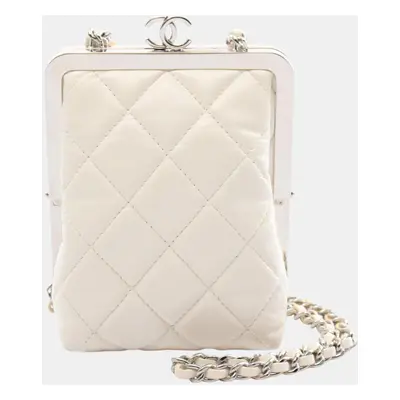 Chanel Leather Plastic White Matelasse Shoulder Bag